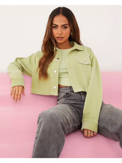 NLY Trend Cropped Cord Shacket Vaaleanvihreä