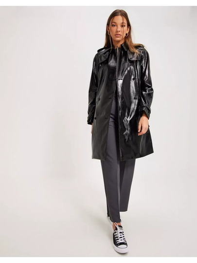 Michael Kors Faux Ptnt Lthr Trench Black