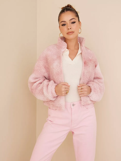 NLY Trend - Teddytakit - Vaaleanpunainen/valkoinen - Color Cloud Pile Jacket - Takit