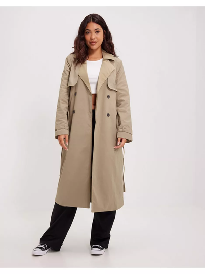 Pieces Pcnikkie Long Tie Belt Trenchcoat Silver Mink