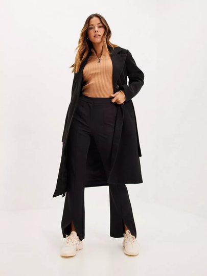 Vila - Pitkät takit - Black - Vipoko Long Belt Coat -Noos - Takit - coats