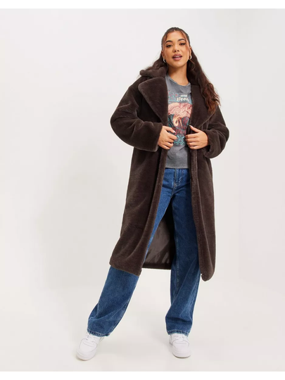 NLY Trend Long Fur Coat Ruskea