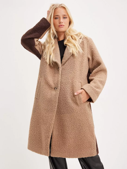 Pieces - Teddytakit - Silver Mink W. Chicory Coffee Contrast - Pcnikla Two Tone Coat - Takit