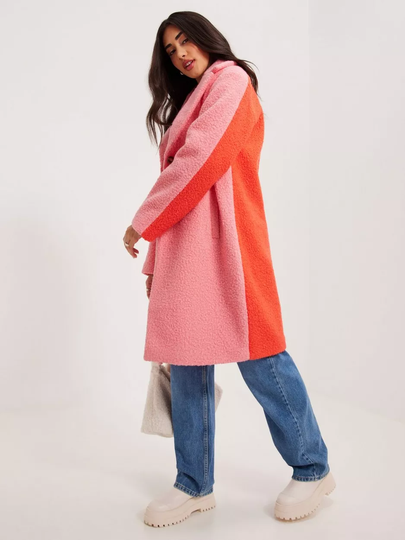 Pieces - Teddytakit - Strawberry Pink Contrast Tangerine Tango - Pcnikla Two Tone Coat - Takit