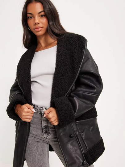 Glamorous - Nahkatakit - Black/Black - Fake Fur Coat - Takit - leather Jackets