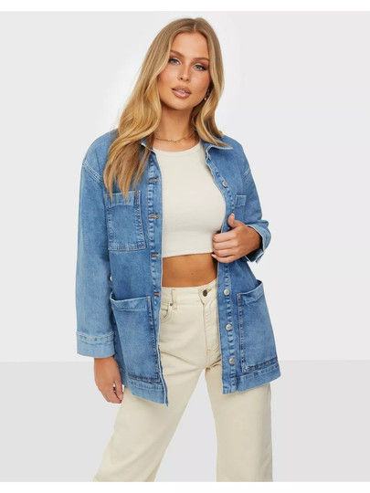 Selected Femme Slfcatelin Mid Blu Ls Lon Jeans Jac Medium Blue Denim