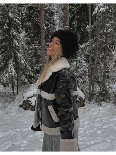 NLY Trend Sherpa Biker Jacket Musta