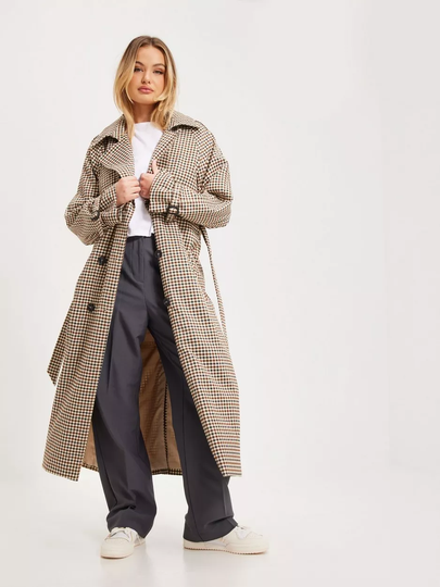 Only - Trenssit - Rubber Black + Sandshell - Onlchloe Check Db Trenchcoat Cc Otw - Takit