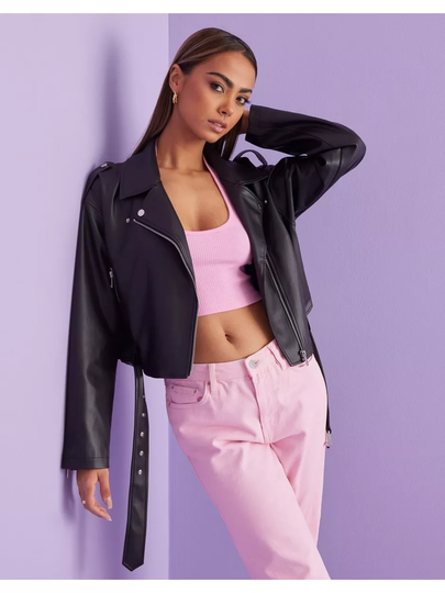 NLY Trend Cropped Oversized Biker Jacket Musta