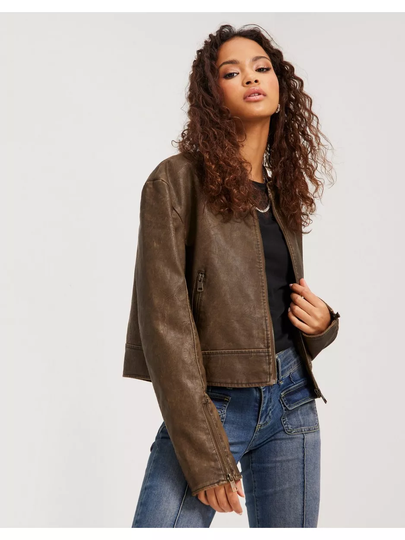 NLY Trend Vintage PU Biker Jacket Ruskea