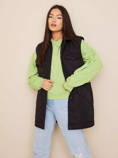 Selected Femme - Liivit - Black - Slftinna Long Quilted Vest B Noos - Takit - Vests