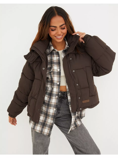 Sixth June Short Puffer Jacket W/ Hood Brown