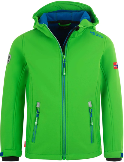 Trollkids Trollfjord Softshell-Takki, Bright Green/Medium Blue, Koko 104