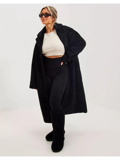 NLY Trend Long Teddy Fur Coat Musta