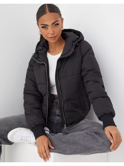 JdY Jdynewerica Short Hood Jacket Otw N Black Silver Zipper