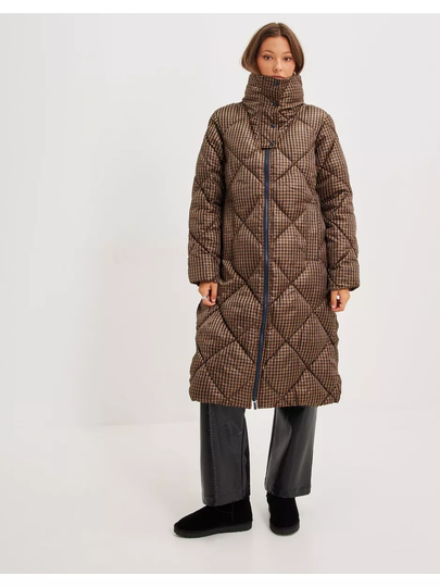 Selected Femme Slftrina Long Puffer Coat B Dark Sapphire Check Dark Sapphire W Toas