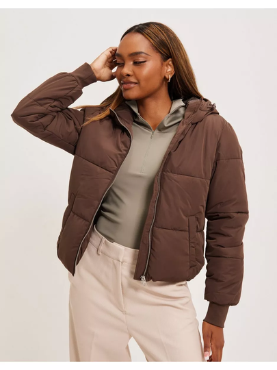 JdY Jdynewerica Short Hood Jacket Otw N Chocolate Brown Silver Zipper