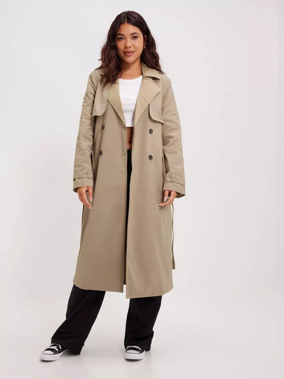 Pieces - Trenssit - Silver Mink - Pcnikkie Long Tie Belt Trenchcoat - Takit
