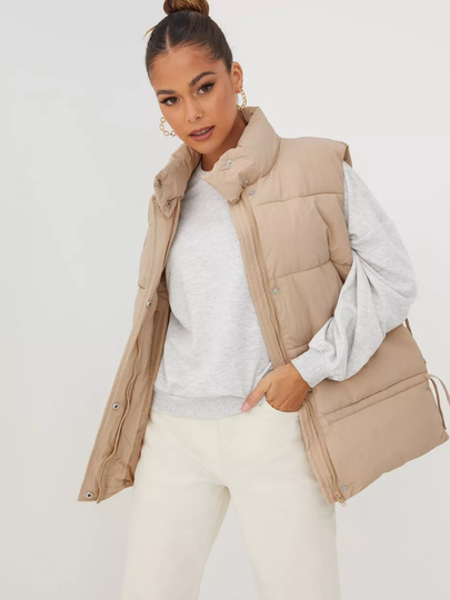 Missguided - Liivit - Stone - Gathered Detail Paded Gilet - Takit - Vests