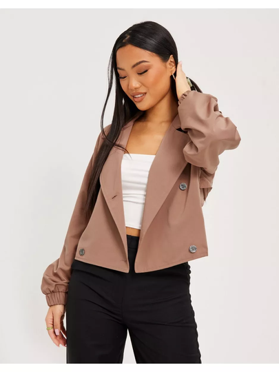 Noisy May Nmlix L/S Crop Trench Bg Beaver Fur Dtm Lining