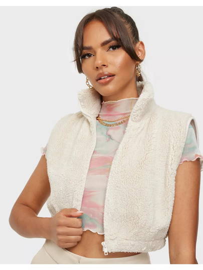 NLY Trend Cropped Teddy Vest Beige