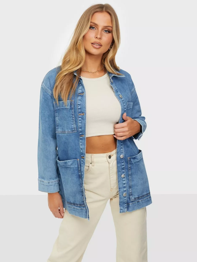 Selected Femme - Farkkutakit - Medium Blue Denim - Slfcatelin Mid Blu Ls Lon Jeans Jac - Takit - denim jackets