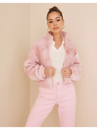 NLY Trend Color Cloud Pile Jacket Vaaleanpunainen/valkoinen