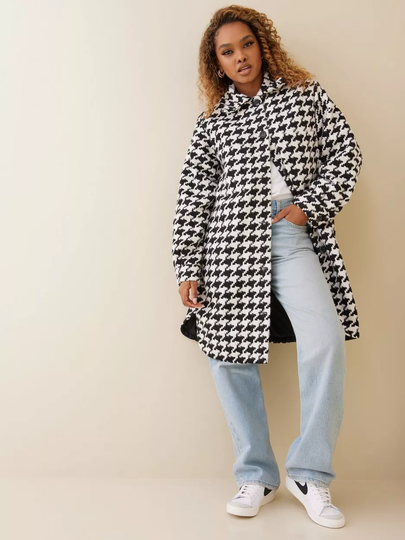 Missguided - Pitkät takit - Black - Houndstooth Longerline Shacket - Takit - coats