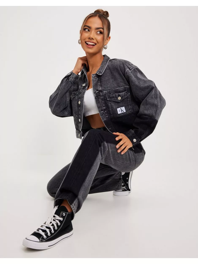 Calvin Klein Jeans Cropped Oversized Denim Jacket Black