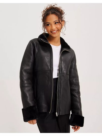 Selected Femme Slfmelina Fake Shearling Jacket W Black