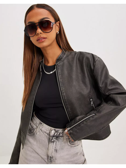 NLY Trend Vintage PU Biker Jacket Musta