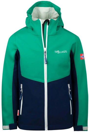 Trollkids Kristiansand Softshell-Takki, Pepper Green/Navy/Cloudy Grey, Koko 104