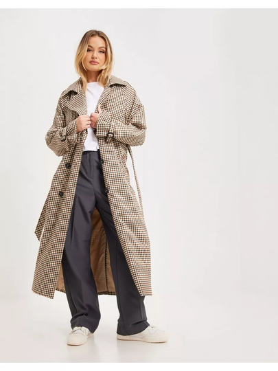 Only Onlchloe Check Db Trenchcoat Cc Otw Rubber Black + Sandshell