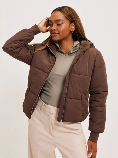 JdY - Puffer-takit - Chocolate Brown Silver Zipper - Jdynewerica Short Hood Jacket Otw N - Takit