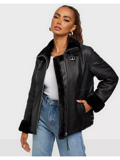 Jofama Alice Leather Bomber Jacket Black