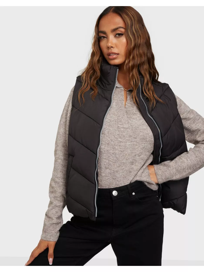 JdY Jdyfinno Short Padded Waistcoat Otw Black Silver Zip
