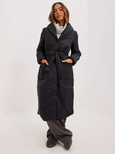 Pieces - Pitkät takit - Black - Pcaria Ls Tie Belt Jacket - Takit - coats
