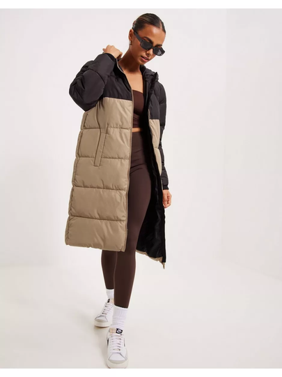 Pieces Pcbee Blocked Long Puffer Jacket Bc Silver Mink W. Black