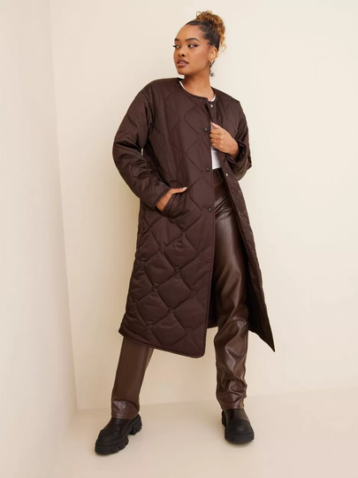 Missguided - Tikkitakit - Brown - Grandad Collar Oversized Midi Puffer - Takit