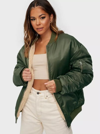 Missguided - Bomber-takit - Khaki - Reversable Oversized Borg Bomber - Takit