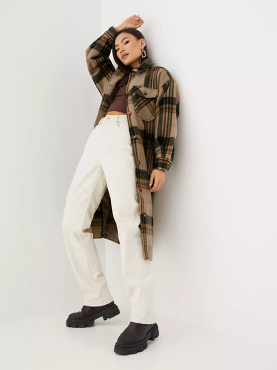 Pieces - Pitkät takit - Silver Mink Silver Min+Black+Muskmelon+O - Pcfinola Long Overshirt - Takit - coats