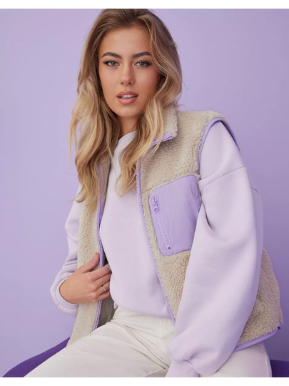 Vero Moda Vmcille Short Teddy Waistcoat Boos Oatmeal Lavendula Contrast