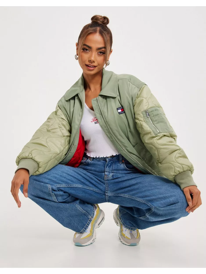 Tommy Jeans Tjw Zip Sleeve Bomber Jacket Green