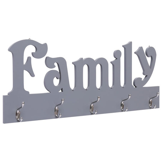 vidaXL Seinälle kiinnitettävä naulakko FAMILY harmaa 74x29,5 cm