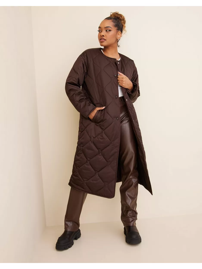 Missguided Grandad Collar Oversized Midi Puffer Brown