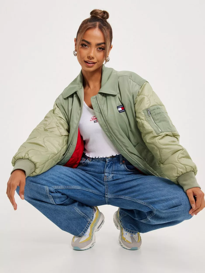 Tommy Jeans - Bomber-takit - Green - Tjw Zip Sleeve Bomber Jacket - Takit