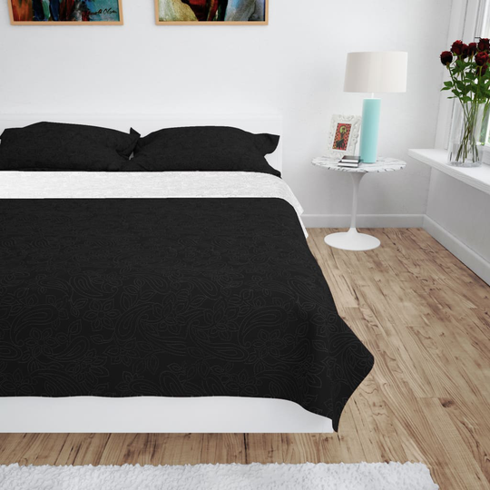 vidaXL Kaksipuolinen tikattu päiväpeite 220x240 cm musta ja valkoinen
