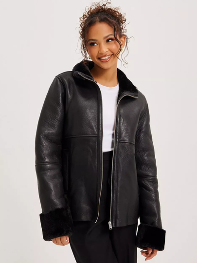 Selected Femme - Nahkatakit - Black - Slfmelina Fake Shearling Jacket W - Takit - leather Jackets