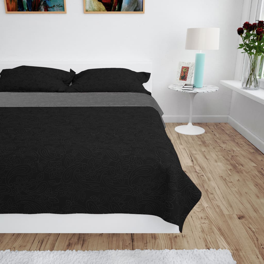 vidaXL Kaksipuolinen tikattu päiväpeite 220x240 cm harmaa ja musta