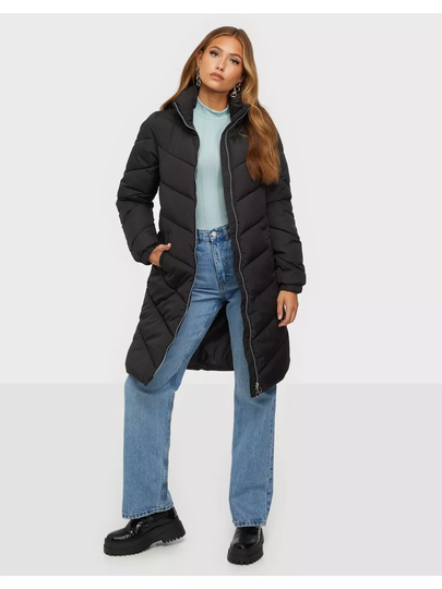 JdY Jdynewfinno Long Padded Jacket Otw Black Silver Zip